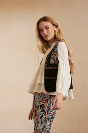 JACQUARD VEST WITH EMBROIDERED RIBBONS - BLACK