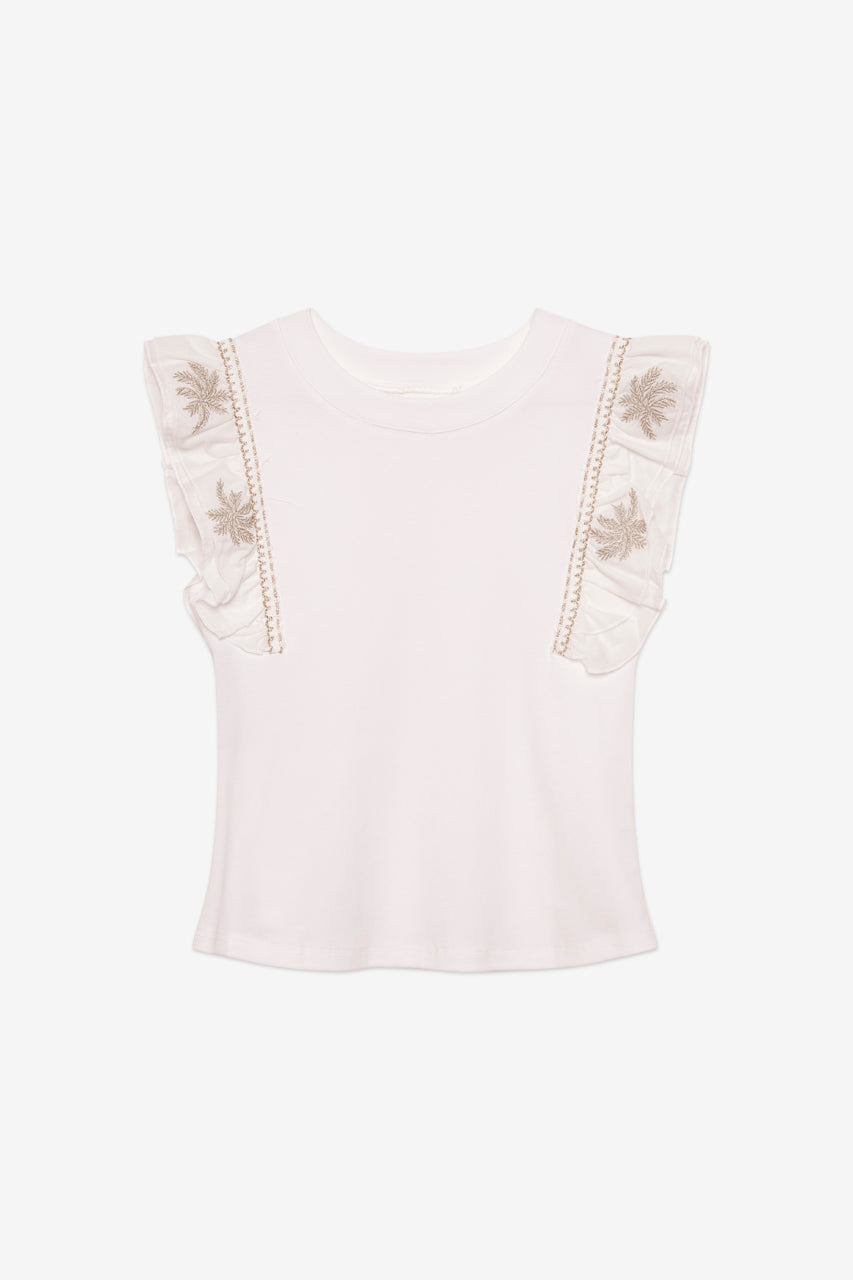TOP BORDADO VOLANTE MANGA - BLANCO