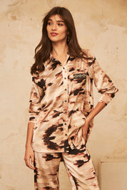 BLUSA MANGA LARGA ESTAMPADA CON PASAMANERÍA - SAND