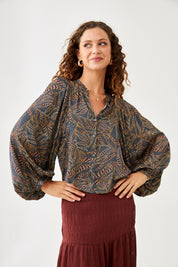 BLUSA MANGAS ABULLONADAS PLANTAS - GREY