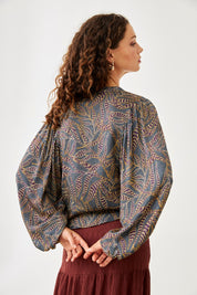 BLUSA MANGAS ABULLONADAS PLANTAS - GREY