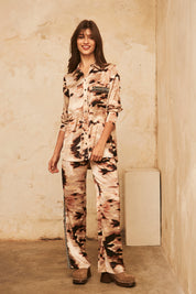 PANTALÓN LARGO AMPLIO ESTAMPADO - SAND
