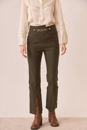 PANTALÓN FLARE ADORNO CINTURA - KHAKI