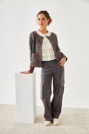 CHAQUETA ROMÁNTICA BORDADO - GREY