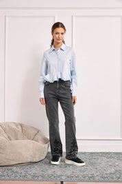 EMBROIDERED POCKETS AND HEMS JEANS - GREY - GREY