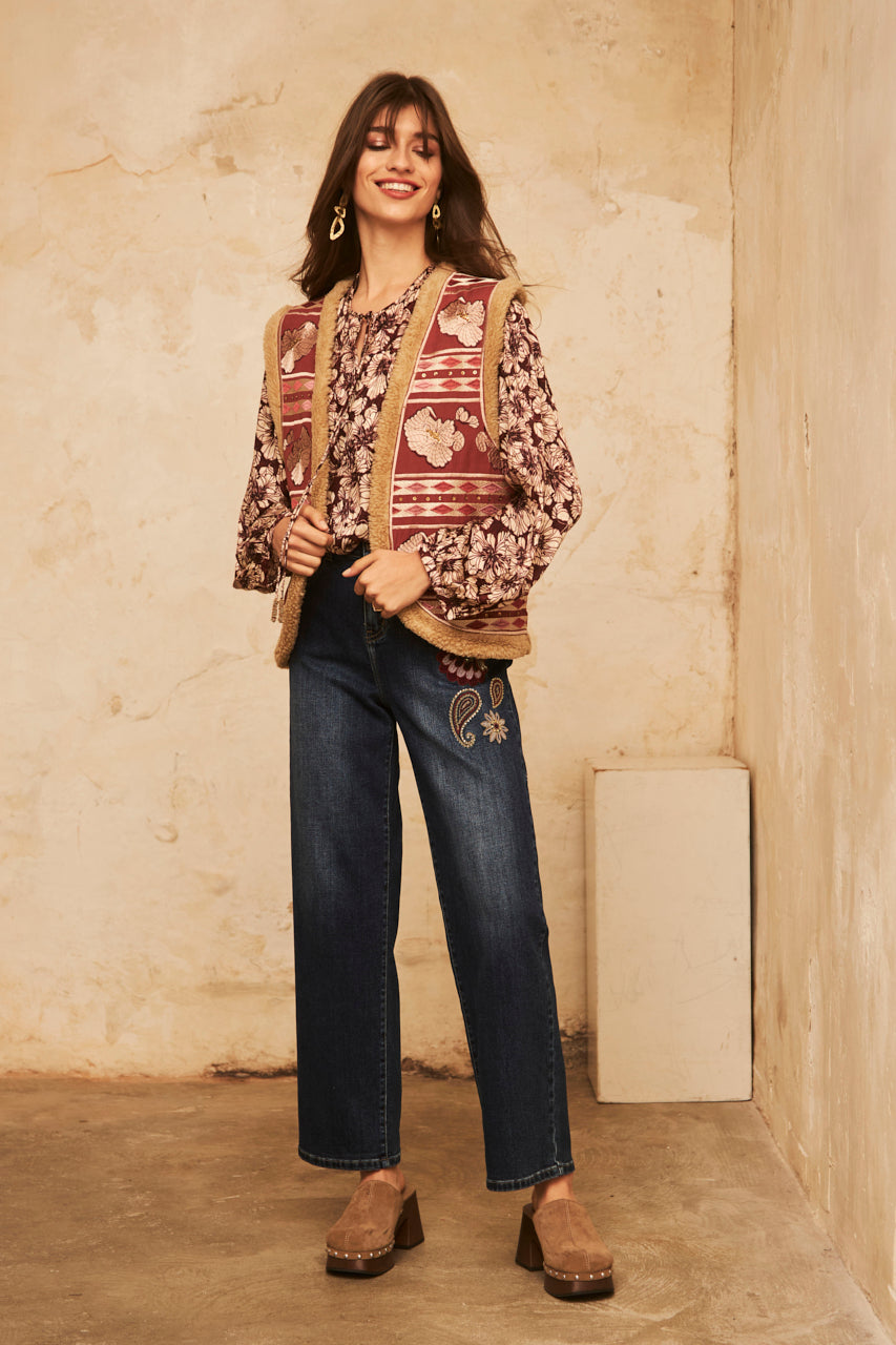 DENIM PANTS WITH EMBROIDERY - DENIM