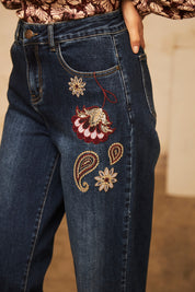 DENIM PANTS WITH EMBROIDERY - DENIM
