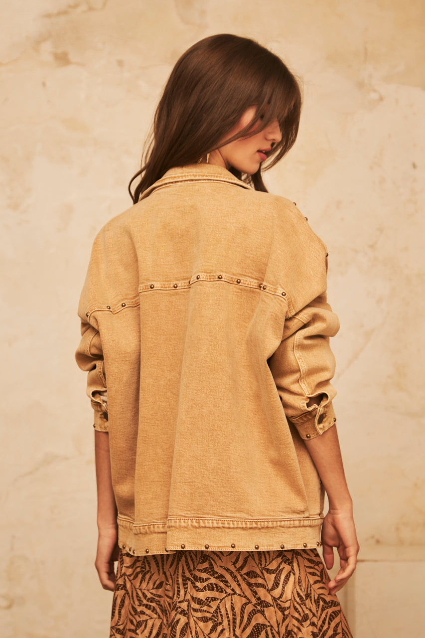 Twill Pocket Jacket with Studs - Sand