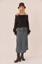 FALDA DENIM BORDADO FLORAL - BLUE