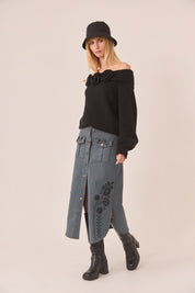 FALDA DENIM BORDADO FLORAL - BLUE