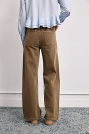 EMBROIDERED FLOWER JEANS - KHAKI - KHAKI