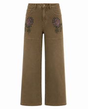 EMBROIDERED FLOWER JEANS - KHAKI - KHAKI