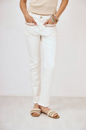 EMBROIDERED POCKET DENIM PANTS - WHITE