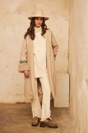 Flare denim trousers with frayed hem - ECRU