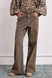EMBROIDERED POCKET JEANS - KHAKI - KHAKI