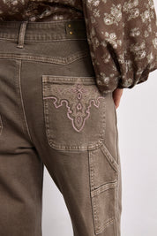 EMBROIDERED POCKET JEANS - KHAKI