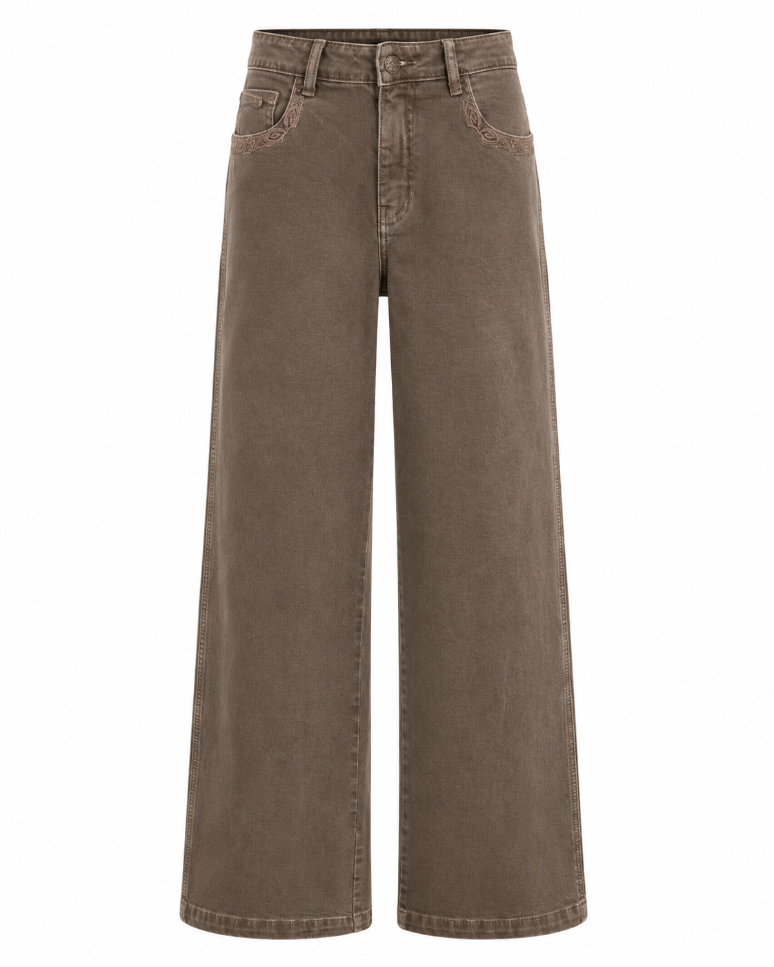EMBROIDERED POCKET JEANS - KHAKI - KHAKI