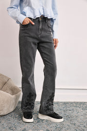 EMBROIDERED POCKETS AND HEMS JEANS - GREY - GREY