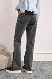 EMBROIDERED POCKETS AND HEMS JEANS - GREY - GREY