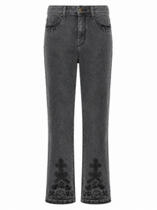 EMBROIDERED POCKETS AND HEMS JEANS - GREY - GREY