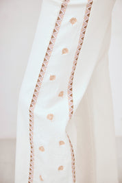 EMBROIDERED SIDE DENIM TROUSERS - WHITE
