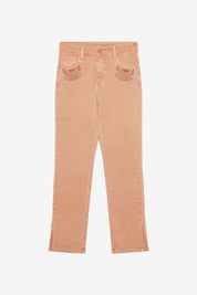 PANTALÓN DENIM CON BOLSILLOS BORDADOS - CAMEL