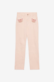 EMBROIDERED POCKET DENIM TROUSERS - ECRU