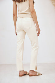 EMBROIDERED POCKET DENIM TROUSERS - ECRU