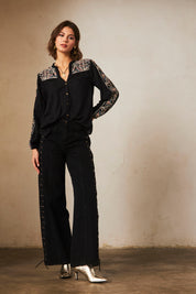 Denim pants with side pockets - Black