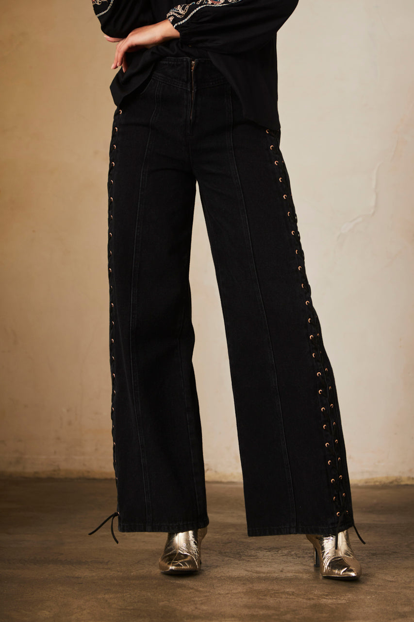 Denim pants with side pockets - Black