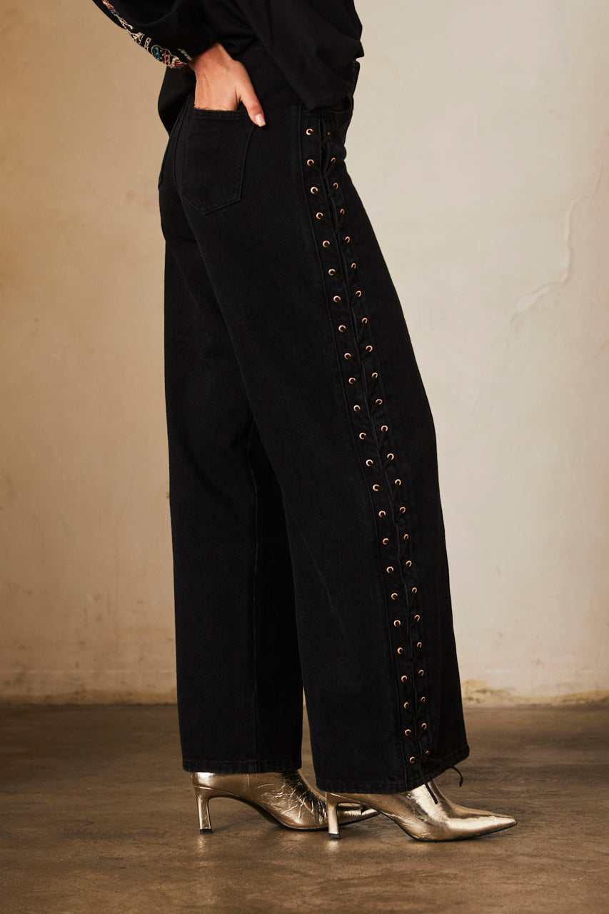 Denim pants with side pockets - Black