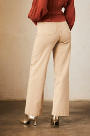 Loose-fitting twill trousers with shiny sides - beige