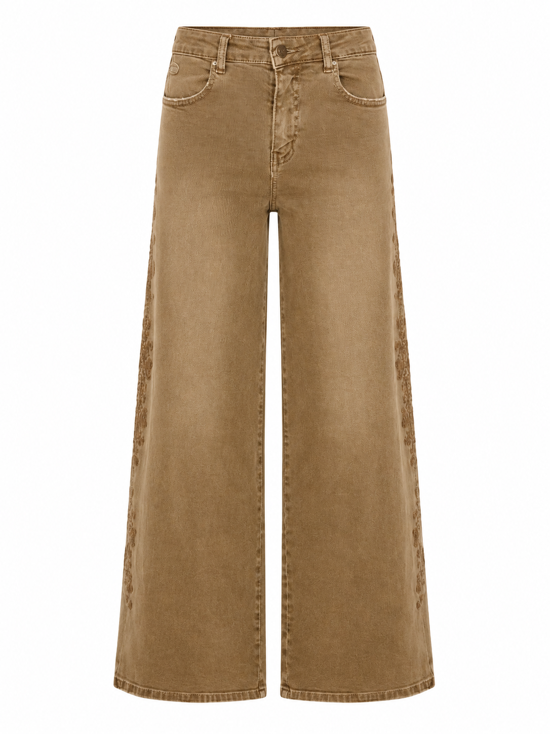 JEANS BORDADOS LATERALES - CAQUI