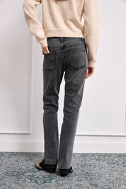 Cotton denim trousers with beading detail - GREY
