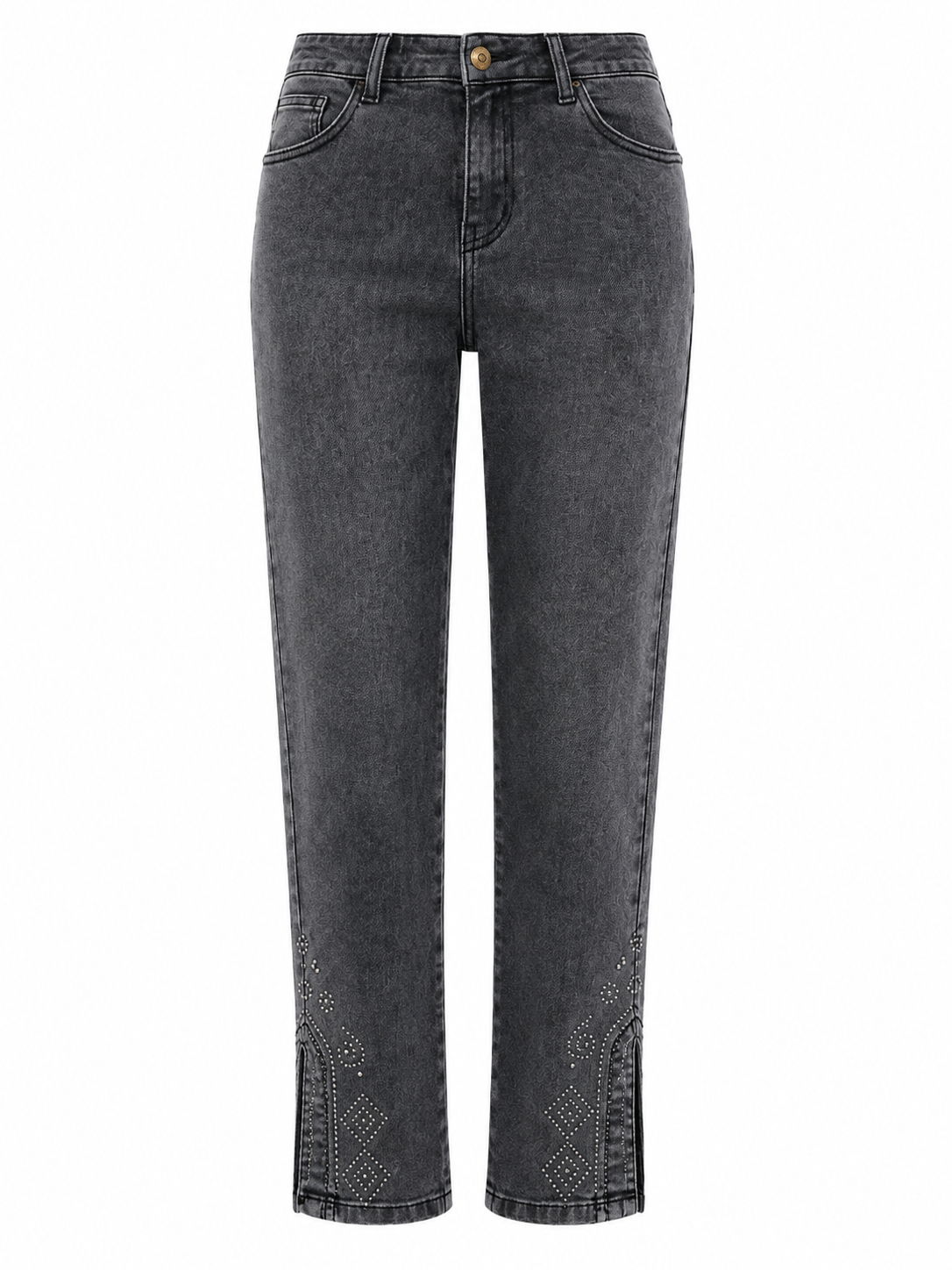 Cotton denim trousers with beading detail - GREY