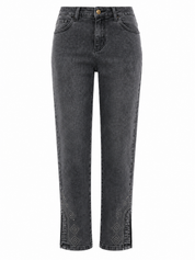 Cotton denim trousers with beading detail - GREY