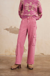 PANTALÓN AMPLIO DE SARGA CON BOLSILLOS - MAGENTA