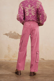 Loose-fitting twill trousers with pockets - magenta