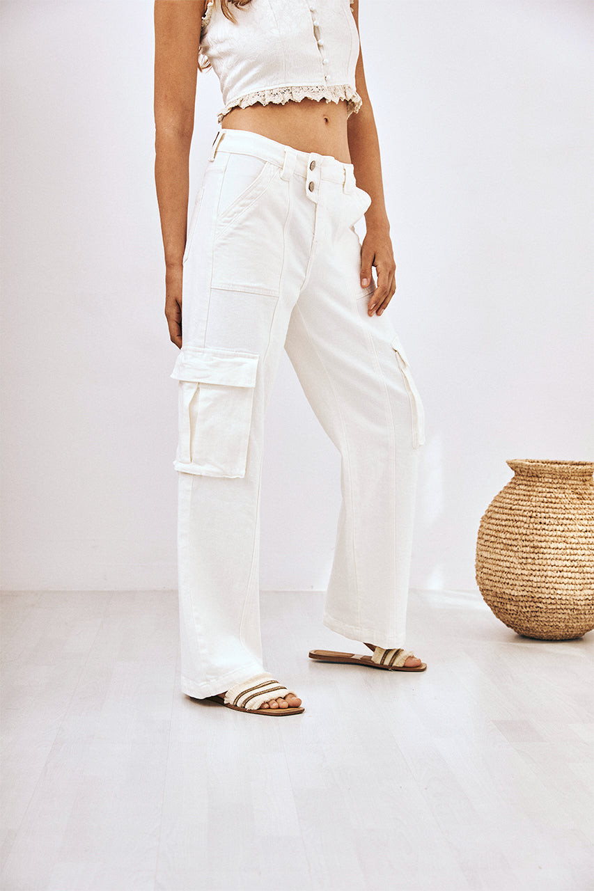 PANTALÓN CARGO DENIM - BLANCO