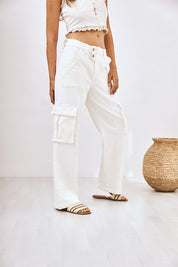 PANTALÓN CARGO DENIM - BLANCO