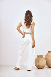 PANTALÓN CARGO DENIM - BLANCO