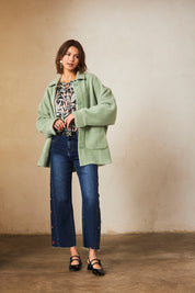Wide-leg denim trousers with embroidery - denim