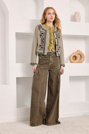 WIDE PLEATED JEANS - KHAKI - KHAKI