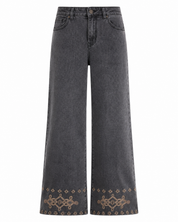 EMBROIDERED LOW-RISE JEANS WITH CONTRAST - GREY - BLACK