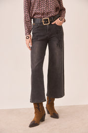 JEANS WIDE LEG BORDADO - GREY