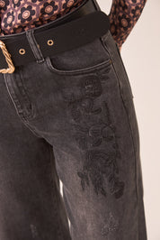 JEANS WIDE LEG BORDADO - GREY