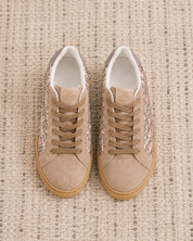 SUEDE AND SNAKESKIN SNEAKERS - CAMEL