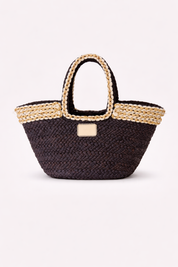 RAFFIA AND LUREX TOTE BAG - BLACK