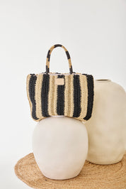BOLSO DE RAFIA Y RAYAS LUREX - NEGRO