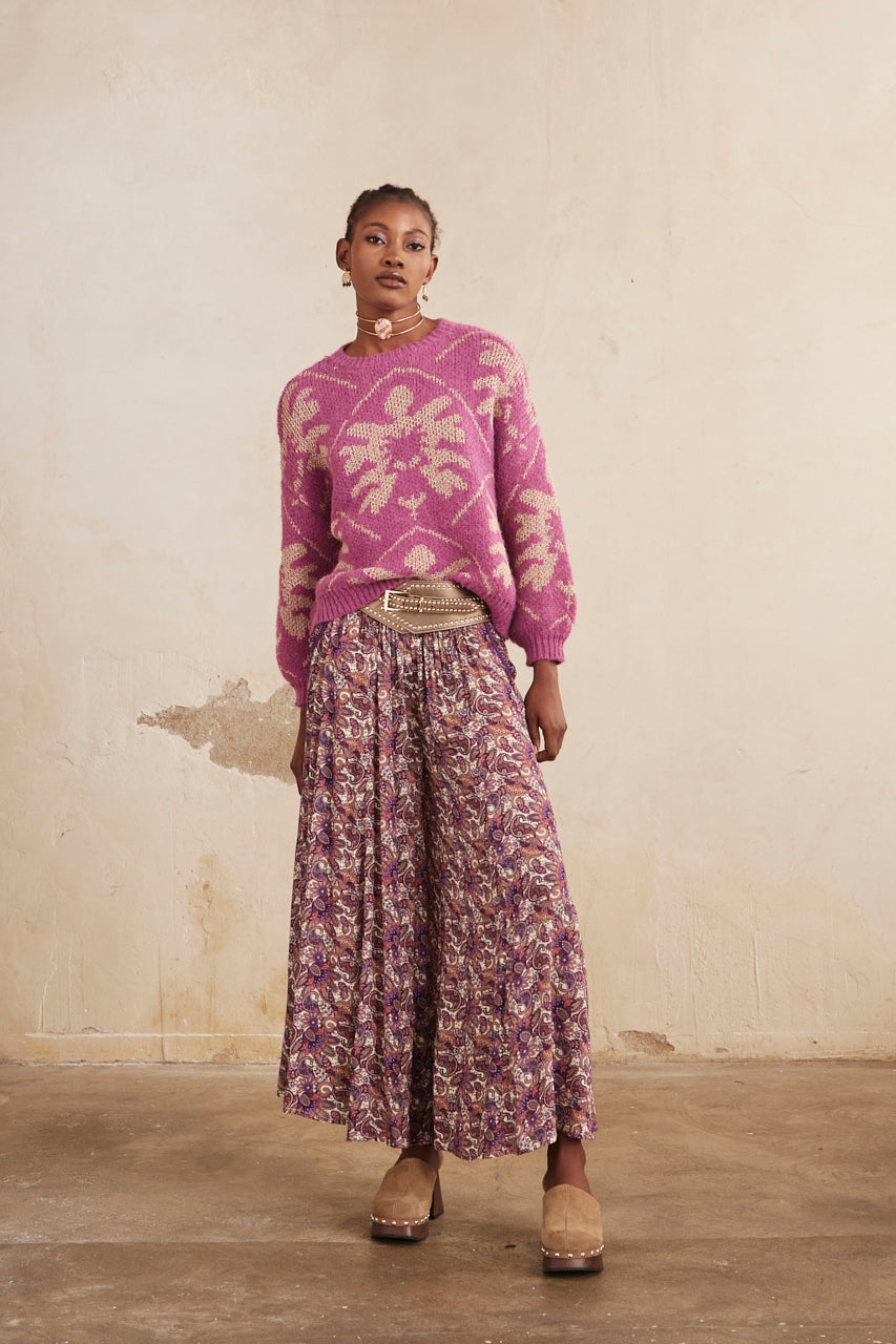 JERSEY MANGA LARGA JACQUARD CON LÚREX - FUCSIA